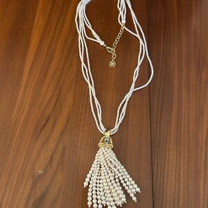 GIVENCHY Multi-Strand White Faux Pearl Tassel Necklace with Gold Accent - Women